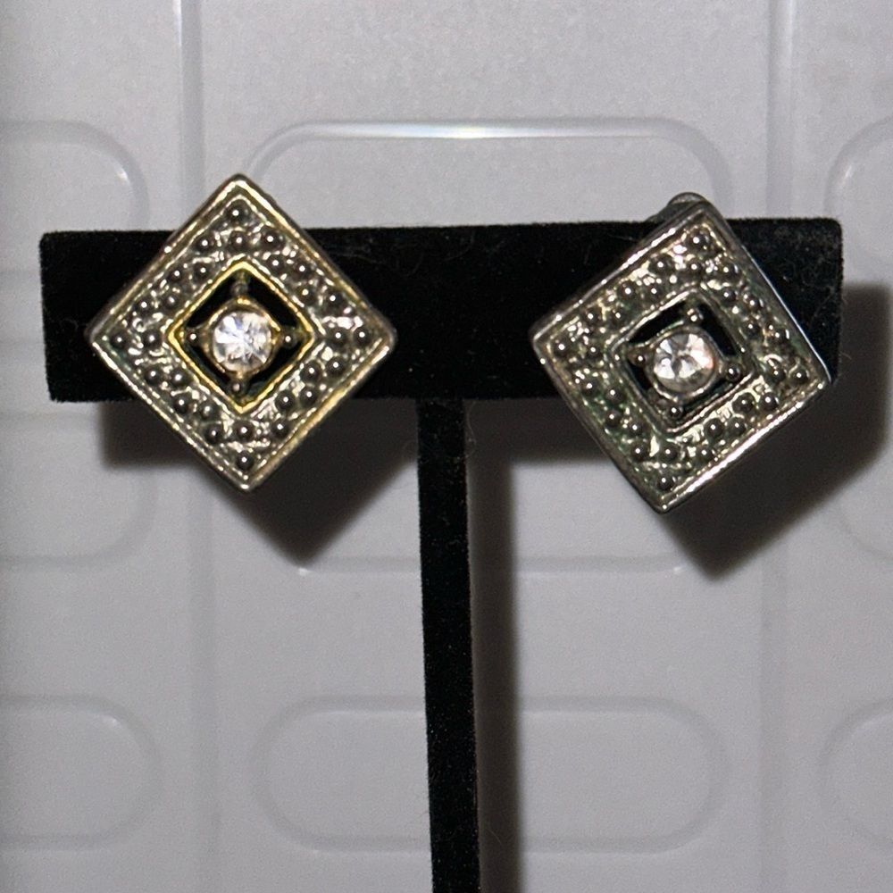 Vintage Women's Clip-On Earrings Faux Silver & Diamond Look Costume Jewelry